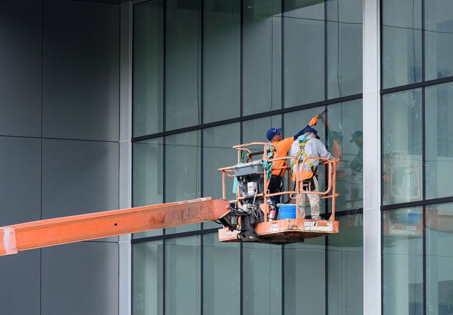Window cleaning on an office façade