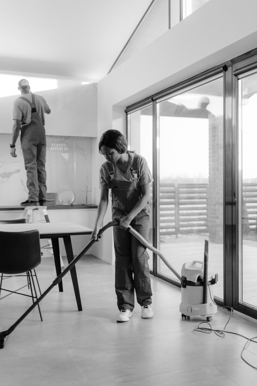 Cleaners cleaning an office